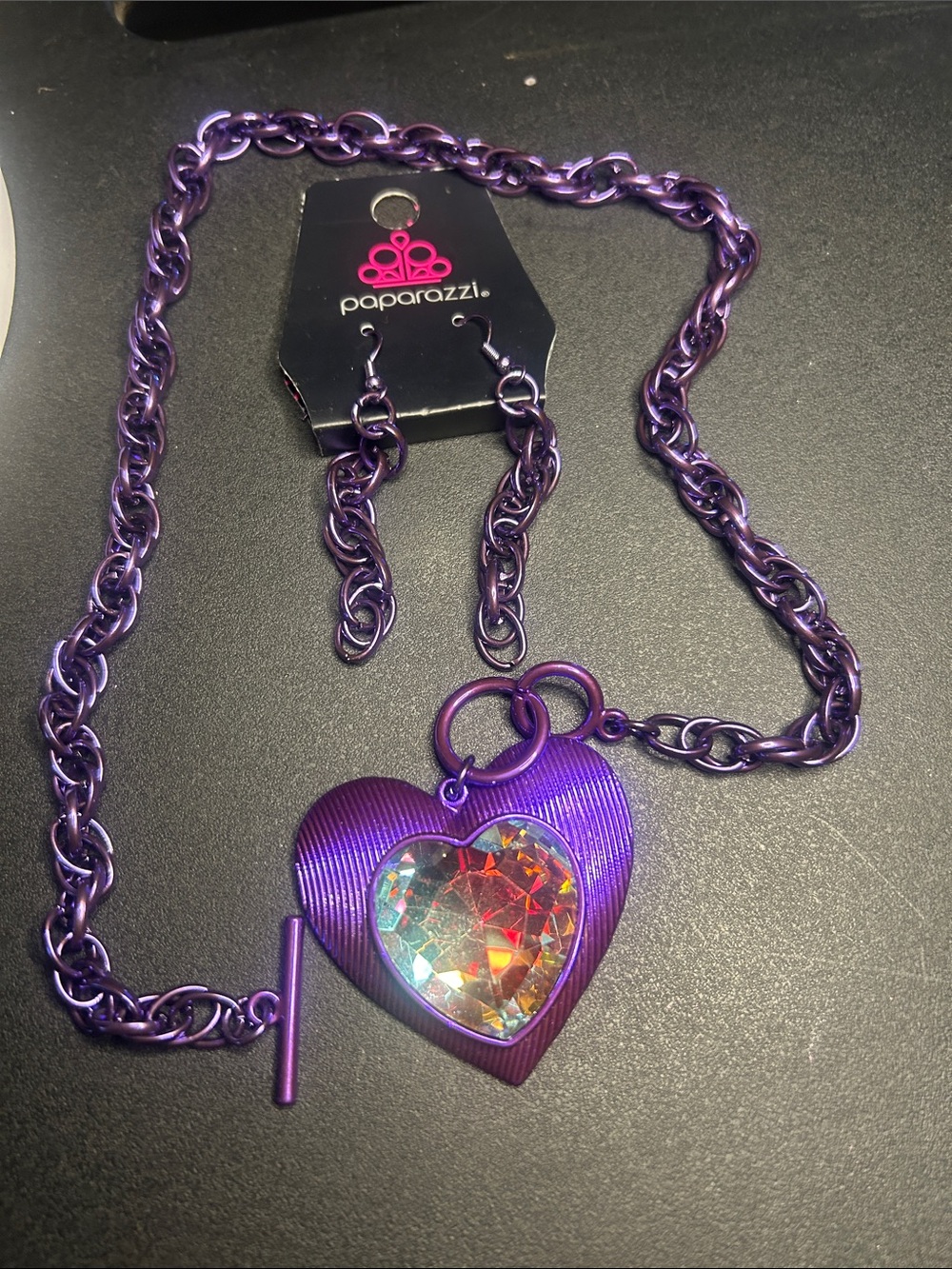 paparazzi Purple Heart Pendant Necklace with Matching Drop Earrings